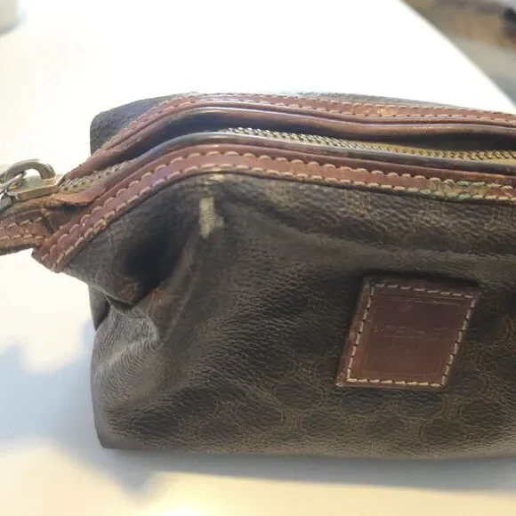 CELINE Old Vintage Pouch PVC Leather Cosmetic Bag Authentic Brown - Picture 3 of 16